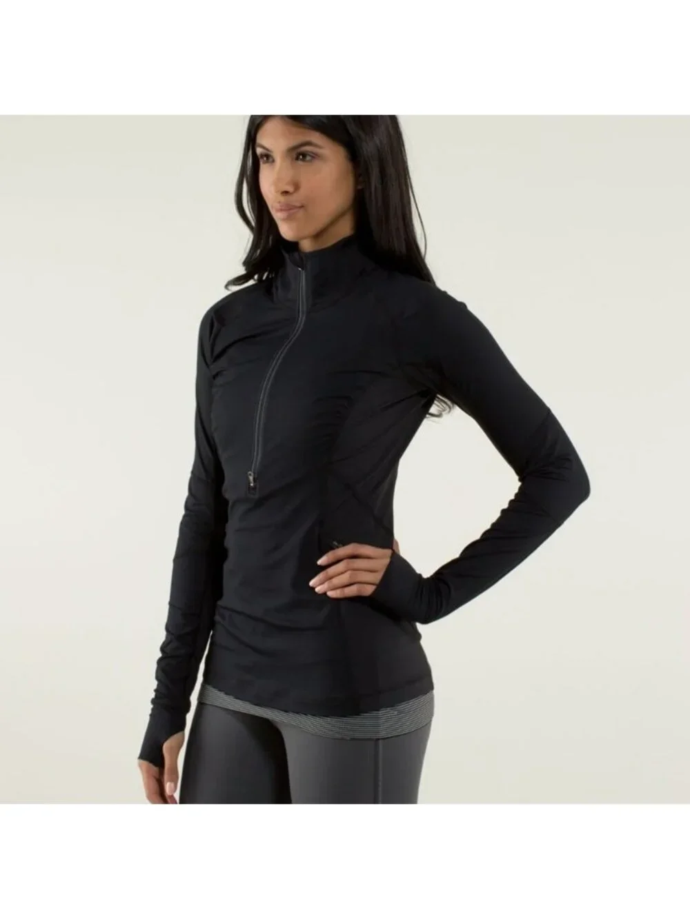 Lululemon Run: Wild 1/2 Zip Black With Floral Mesh Back